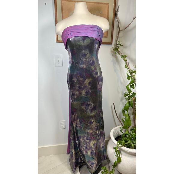 Rene Ruiz Women Strapless Dress |Size 4 | Purple Multicolor Sequin Evening Gown - Picture 5 of 9
